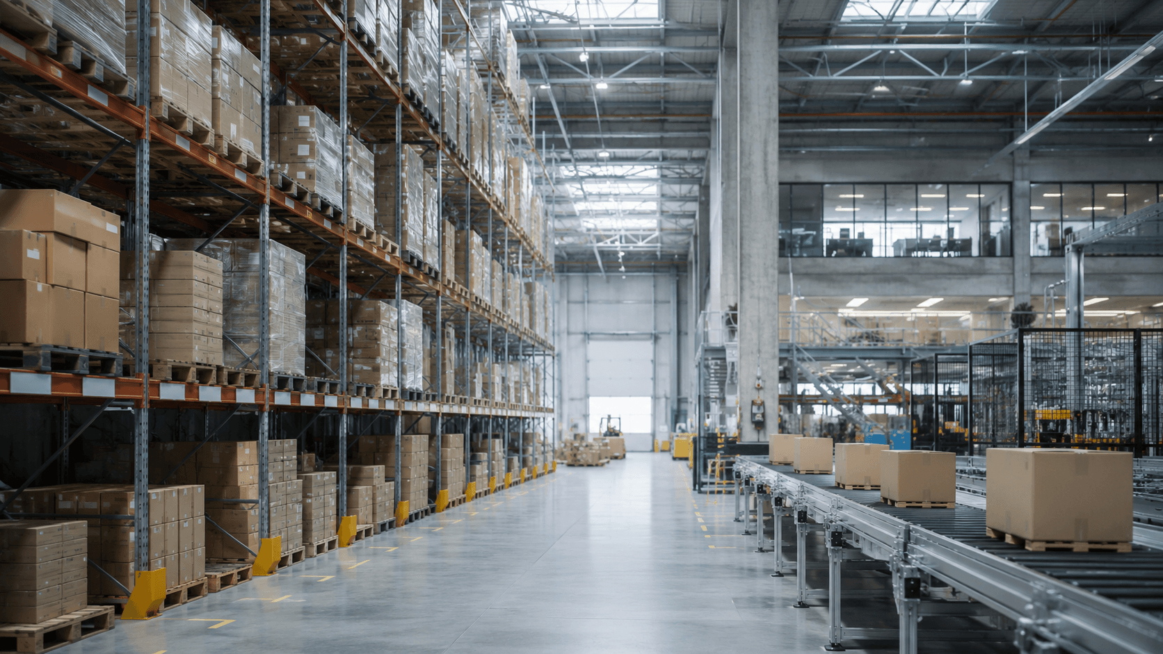 Warehouse operations context used as a visual background for automation planning